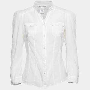 Pre Owned Diane von Furstenberg Off White Cotton Pocketed Button Front Shirt M