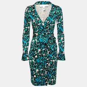 Pre Owned Diane von Furstenberg Multicolor Leopard Print Knit Wrap Dress S