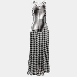 Pre Owned Diane von Furstenberg Black/White Checkered Silk Maxi Dress L