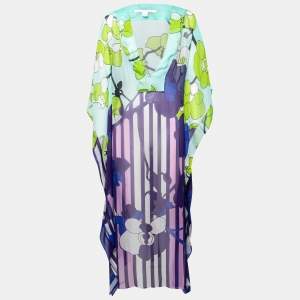 Diane von Furstenberg Multicolor Printed Silk Sheer Anushka Kaftan S
