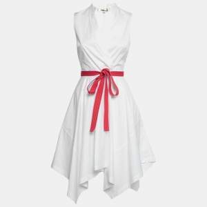Pre Owned Diane von Furstenberg White Cotton Poplin Belted Marlene Dress XS