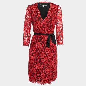 Diane von Furstenberg Red Floral Lace Julianna Wrap Dress S