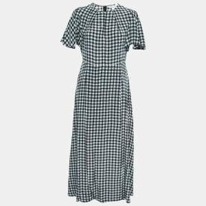 Diane von Furstenberg Black & Teal Checkered Silk Maxi Dress M