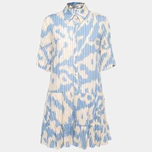 Pre Owned Diane Von Furstenberg Light Blue Leopard Print Cotton Mini Dress S