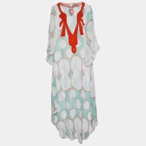Pre Owned Diane von Furstenberg Tricolor Silk & Cotton Crepe Kamea Sheer Kaftan M