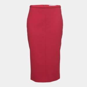 Pre Owned Diane Von Furstenberg Red Stretch-Knit Pencil Skirt L  