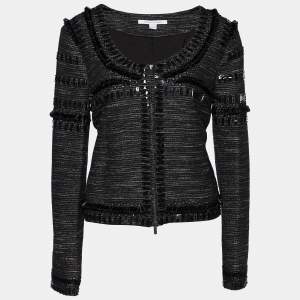 Pre Owned Diane von Furstenberg Black Lurex Embellished Laya Silver Ladder Jacket L