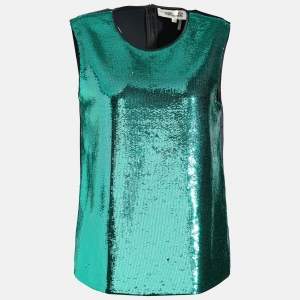 Diane von Furstenberg Green Sequined Tank Top P