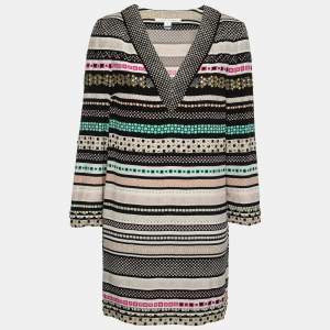 Pre Owned Diane Von Furstenberg Multicolor Printed Embellished Silk Dress L