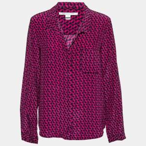 Diane Von Furstenberg Pink Lorelei Print Silk Shirt L
