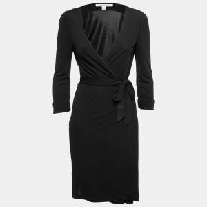 Pre Owned Diane von Furstenberg Black Jersey Wrap Dress M