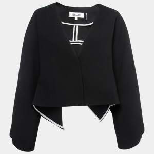 Diane Von Furstenberg Black Crepe Asymmetrical Cropped Jacket S