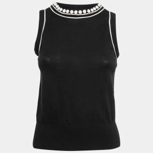 Diane Von Furstenberg Black Knit Embroidered Top M