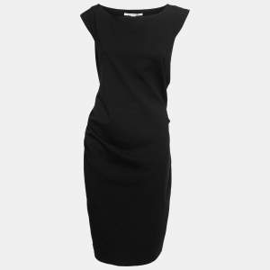Pre Owned Diane Von Furstenberg Black Stretch Knit Gathered Midi Dress L
