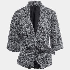 Diane von Furstenberg Grey Boucle Wool Belted Cropped Coat S