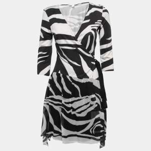 Pre Owned Diane Von Furstenberg Monochrome Riviera Printed Wrap Dress M