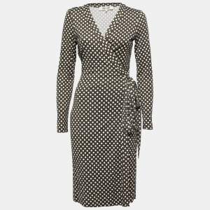 Diane Von Furstenberg Olive Green Polka Dotted Silk Wrap Dress M