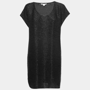 Diane Von Furstenberg Black New Sol Two Bugle Bead Embellished Mini Dress M