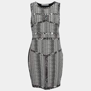 Pre Owned Diane Von Furstenberg  Black Printed Contrast Knit Sleeveless Midi Dress L