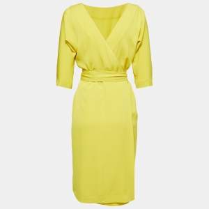 Diane Von Furstenberg Yellow Silk Wrap Around Midi Dress S