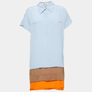 Diane Von Furstenberg Tricolor Short Sleeve Oversized Shirt Dress XS/S
