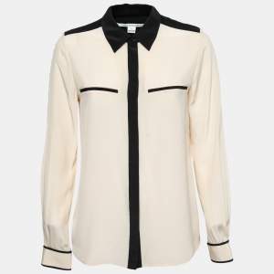 Diane Von Furstenberg Cream Silk Contrast Collar Shirt M