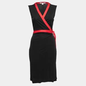 Pre Owned Diane Von Furstenberg Black Jersey Sleeveless Wrap Dress M
