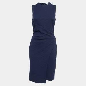 Diane Von Furstenberg Blue Textured Jersey Ruched Midi Dress S