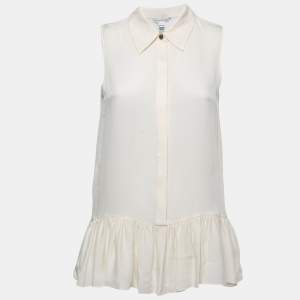 Diane Von Furstenberg Cream Silk Sleeveless Ruffled Hem Top S