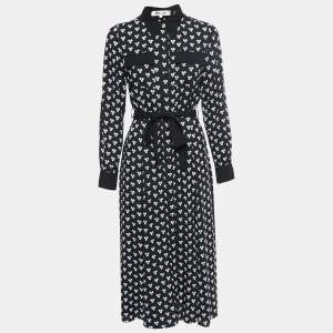 Diane Von Furstenberg Black Printed Crepe Button Front A-Line Maxi Dress M