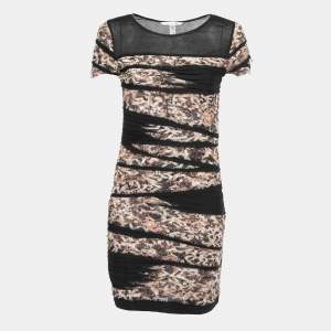 Pre Owned Diane Von Furstenberg Black Jersey Ruffled Bodycon Dress M