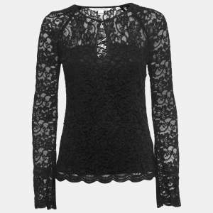 Diane von Furstenberg Black Lace Long Sleeve Top S