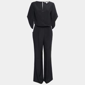 Diane Von Furstenberg Black Silk Half Cape Sleeve Jumpsuit M