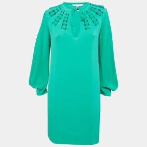 Diane Von Furstenberg Green Silk Long Sleeve Mini Dress S