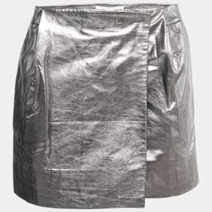 Diane Von Furstenberg Silver Leather Mini Skirt M