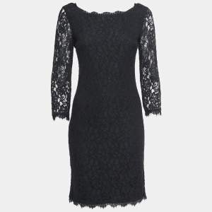 Pre Owned Diane Von Furstenberg Black Lace Zarita Dress M