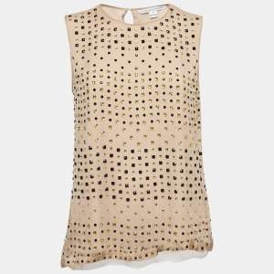 Pre Owned Diane Von Furstenberg Dusty Pink Embellished Silk Sleeveless Top S