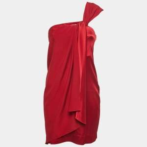 Diane von Furstenberg Red Silk Crepe Valetta One Shoulder Mini Dress S
