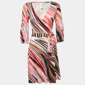 Diane Von Furstenberg Multicolor Printed Silk Knit Short Wrap Dress S