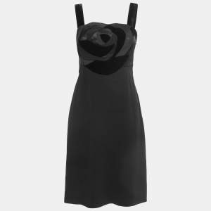 Pre Owned Diane Von Furstenberg Black Crepe Floral Detail Sleeveless Midi Dress S