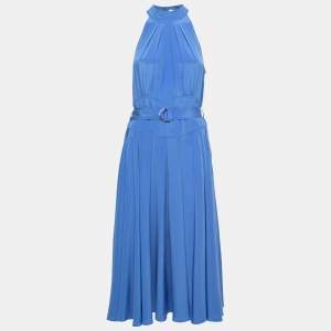 Pre Owned Diane Von Furstenberg Blue Silk Halterneck Midi Dress L