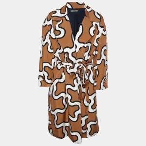 Diane Von Furstenberg Brown Printed Belted Clean Margee Coat M