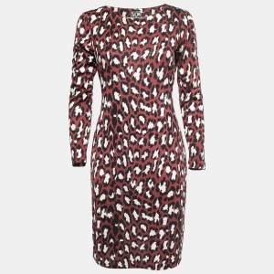Pre Owned Diane by Diane Von Furstenberg Burgundy Animal Printed Silk Knit Muriel Dress M
