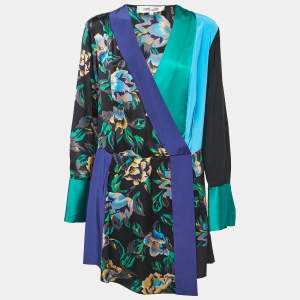 Diane Von Furstenberg Multicolor Printed Satin Silk Wrap Mini Dress S