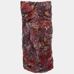 Diane Von Furstenberg Red Printed Silk Embellished Garvin Strapless Mini Dress S