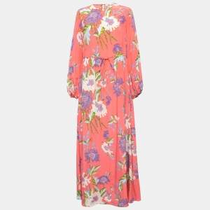 Pre Owned Diane Von Furstenberg Floral Printed Silk Drawstring Maxi Dress M