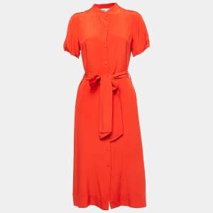 Diane Von Furstenberg Dark Orange Crepe Button Front Belted Midi Dress S