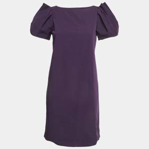 Diane Von Furstenberg Purple Stretch Crepe Draped Sleeve Mini Dress M