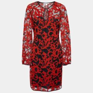 Diane Von Furstenberg Red & Black Lace Gadie Mini Dress M