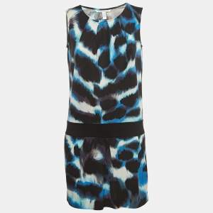 Diane Von Furstenberg Blue Print Silk Knit Sleeveless Mini Dress S